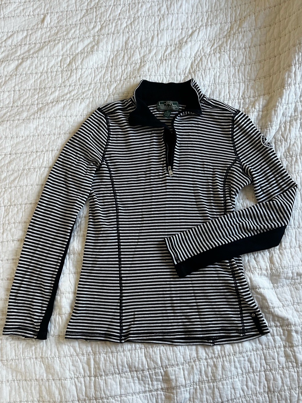 Ralph Lauren Black & White Striped Half-Zip Pullover